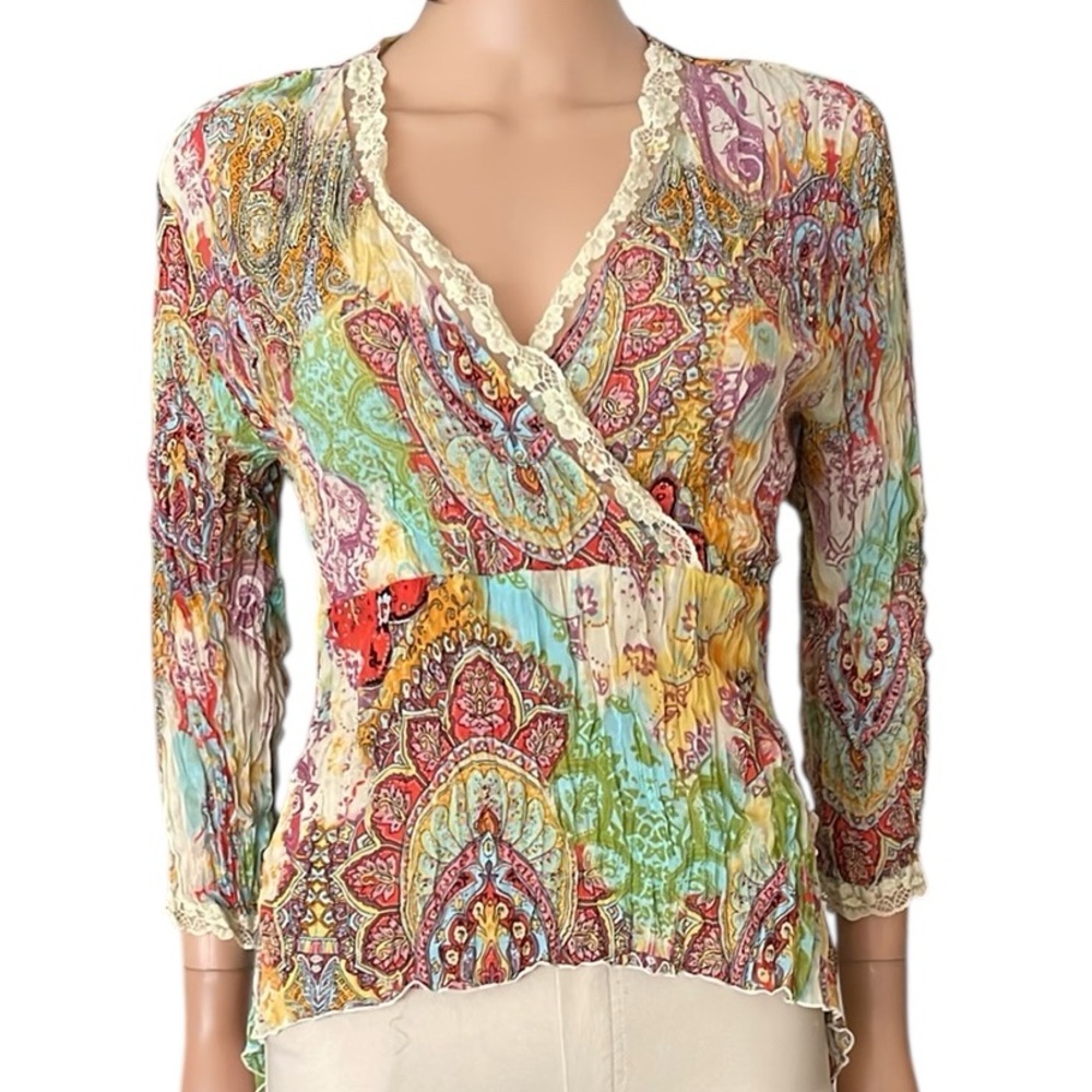 Vintage Essentials By Milano Vibrant Multicolor Paisley Women's Blouse